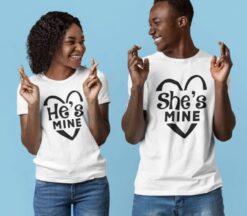 She's/He's Mine - Valentine's Gift for Couples Matching Set, Boyfriend & Girlfriend Outfits